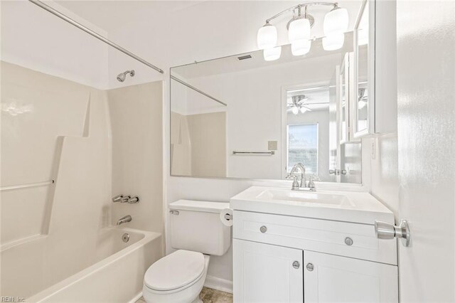 3955 Palomino Dr Unit 201, Newport News, VA 23602 - full bath with toilet, vanity, a ceiling fan, tub / shower combination, and visible vents