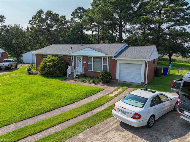 8084 Lynnbrook Dr, Norfolk, VA 23518 - ranch-style home with brick siding, a garage, driveway, and roof with shingles