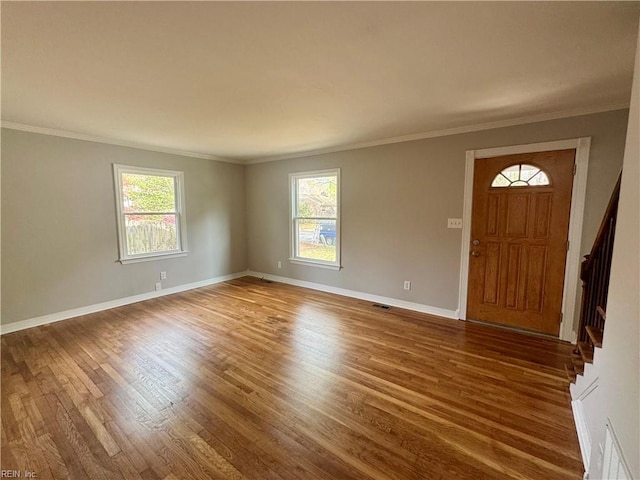 97 Waterview Dr, Newport News, VA 23608 - foyer entrance featuring baseboards, visible vents, wood finished floors, and crown molding