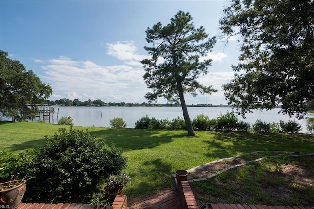 view of yard with a water view