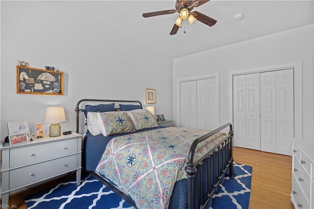 429 York St W Unit 3A, Norfolk, VA 23510 - bedroom with light wood-style flooring, ceiling fan, and multiple closets