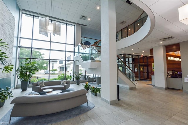 building lobby with visible vents and stairway