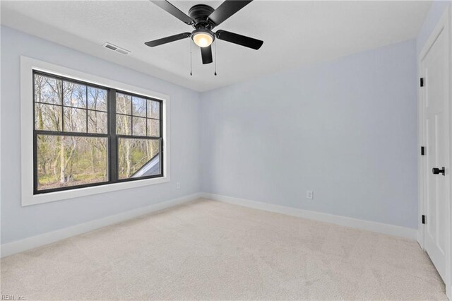 3545 Winston Ave, Virginia Beach, VA 23456 - spare room featuring visible vents, baseboards, ceiling fan, and light colored carpet