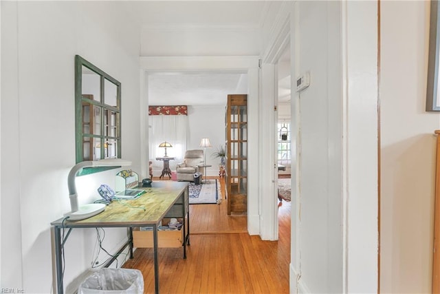 corridor featuring hardwood / wood-style floors and a healthy amount of sunlight