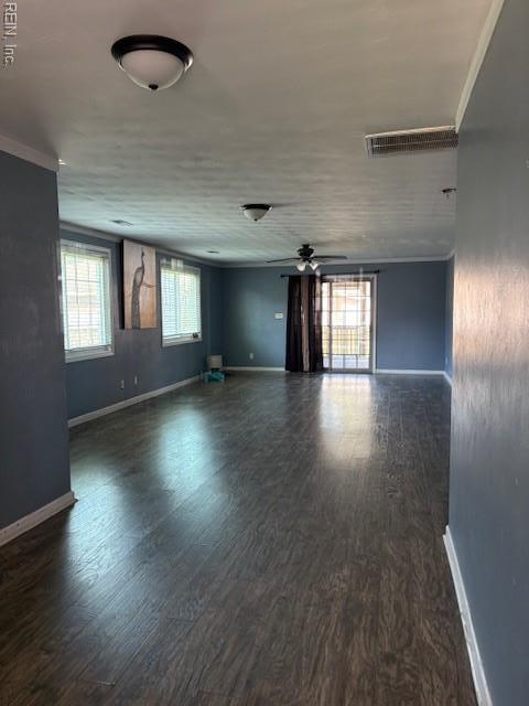7454 Diven St, Norfolk, VA 23505 - unfurnished room with ornamental molding, healthy amount of natural light, dark wood-type flooring, and ceiling fan