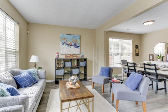 living room featuring baseboards and wood finished floors