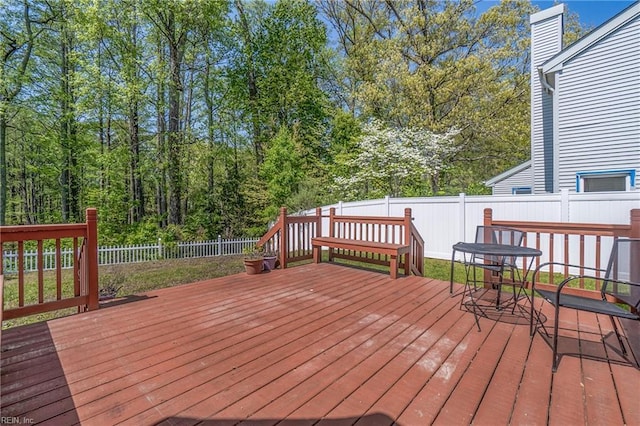 wooden deck with a fenced backyard