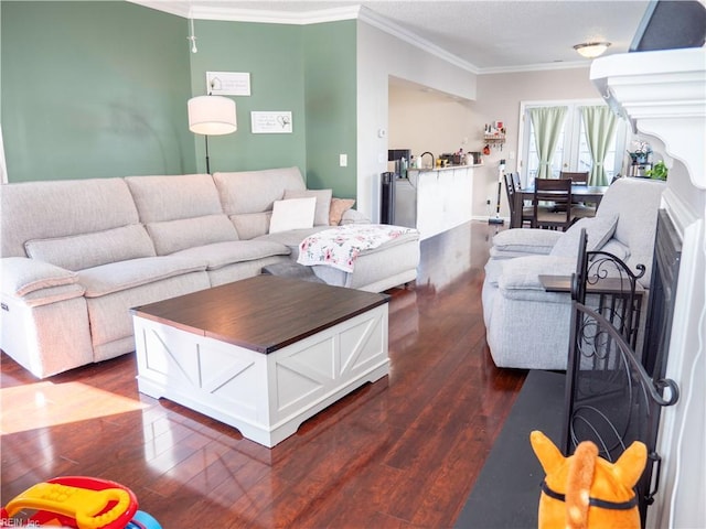 4734 Kempsville Greens Pkwy, Virginia Beach, VA 23462 - living room featuring dark wood-type flooring and ornamental molding