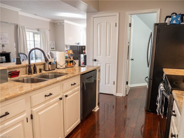4734 Kempsville Greens Pkwy, Virginia Beach, VA 23462 - kitchen featuring electric range, crown molding, dark wood-type flooring, dishwasher, and a sink