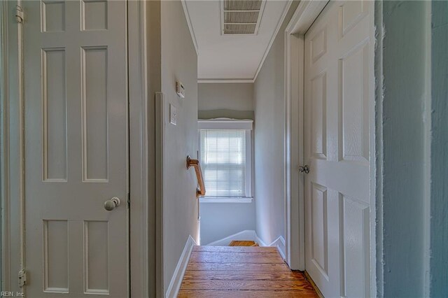 217 Hurley Ave, Newport News, VA 23601 - corridor with crown molding, wood finished floors, baseboards, and visible vents