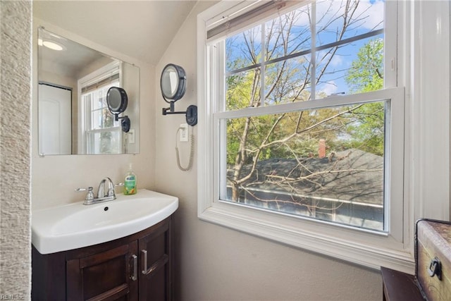 bathroom featuring a wealth of natural light and vanity