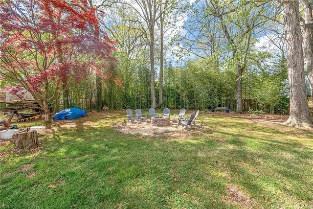 view of yard with an outdoor fire pit