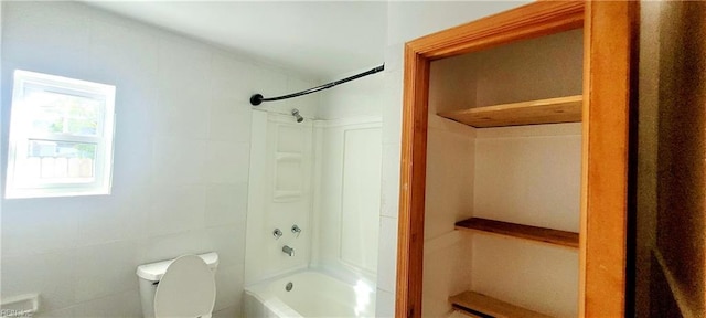full bath with toilet and bathing tub / shower combination