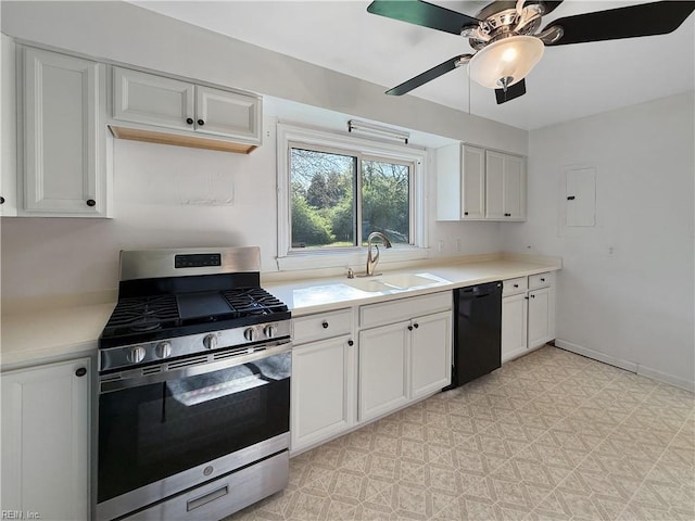 1279 Old Buckroe Rd, Hampton, VA 23663 - kitchen with light countertops, white cabinetry, stainless steel range with gas cooktop, dishwasher, and a sink