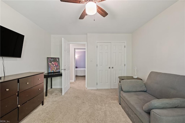 943 Tabb Lakes Dr, Yorktown, VA 23693 - living area with light carpet, ceiling fan, and baseboards