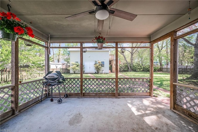 943 Tabb Lakes Dr, Yorktown, VA 23693 - unfurnished sunroom with a ceiling fan and plenty of natural light