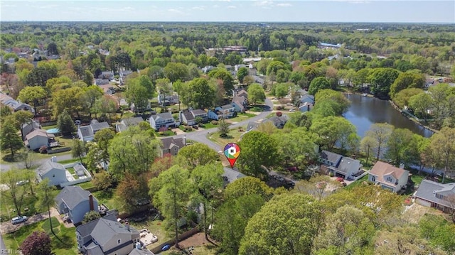 943 Tabb Lakes Dr, Yorktown, VA 23693 - bird's eye view featuring a water view, a residential view, and a forest view