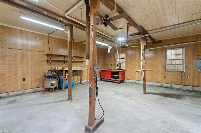 basement featuring a workshop area