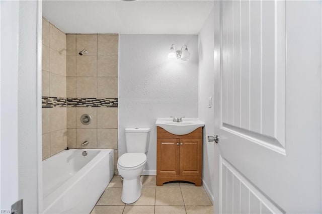 full bath with tile patterned floors, vanity, toilet, and tub / shower combination