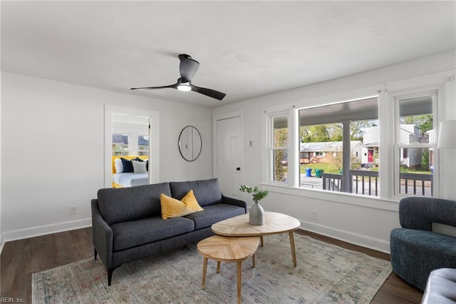 139 Ash Ave, Newport News, VA 23607 - living room with baseboards, a ceiling fan, and wood finished floors
