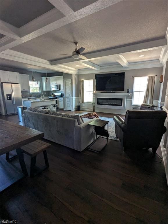 731 33rd St, Newport News, VA 23607 - living room featuring plenty of natural light, dark wood-type flooring, and coffered ceiling