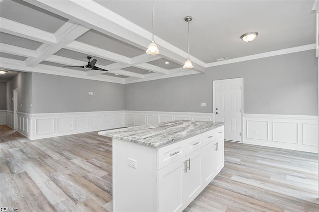 731 33rd St, Newport News, VA 23607 - kitchen featuring white cabinets, ceiling fan, beam ceiling, and coffered ceiling