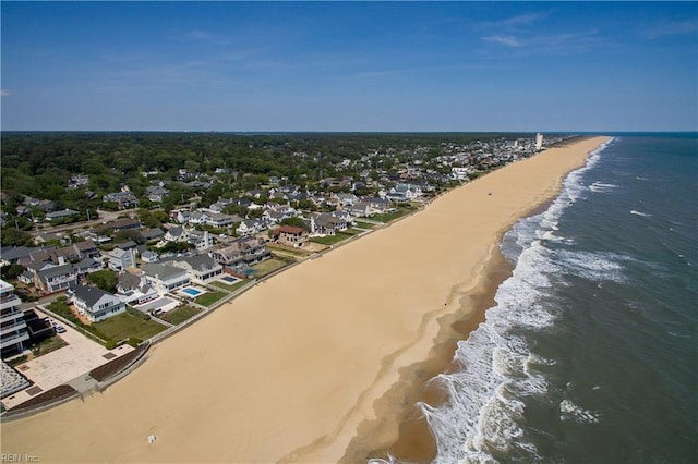 aerial view featuring a water view and a view of the beach