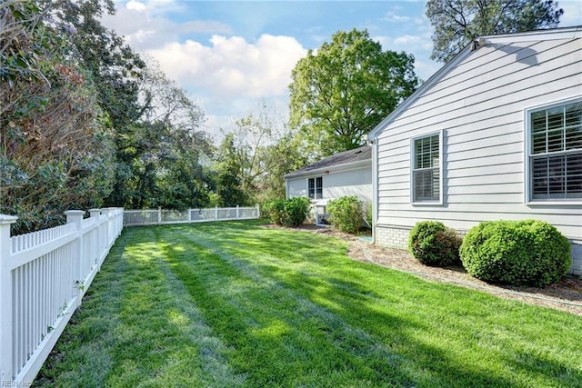 view of yard with a fenced backyard