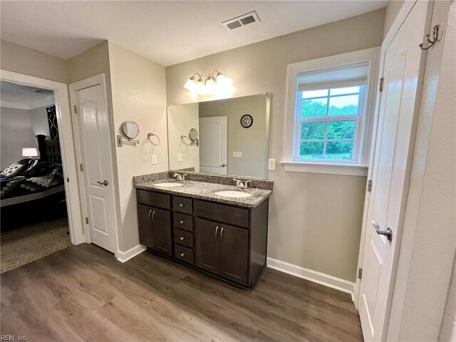 bathroom with visible vents, a sink, and wood finished floors