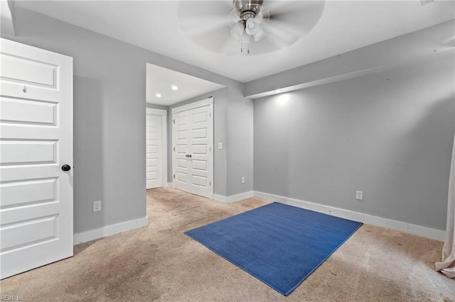 3410 E Princess Anne Rd, Norfolk, VA 23502 - interior space featuring baseboards, recessed lighting, carpet flooring, and a ceiling fan
