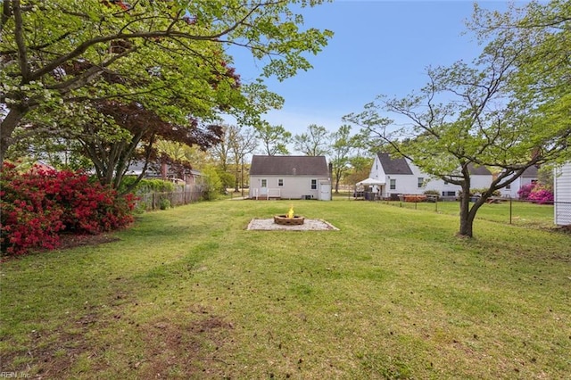 view of yard featuring an outdoor fire pit and a fenced backyard