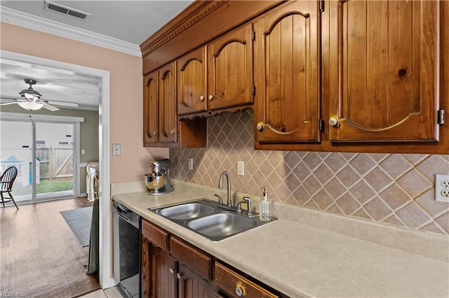 1206 Mabry Mill Pl, Chesapeake, VA 23320 - kitchen featuring ceiling fan, visible vents, black dishwasher, light countertops, and a sink