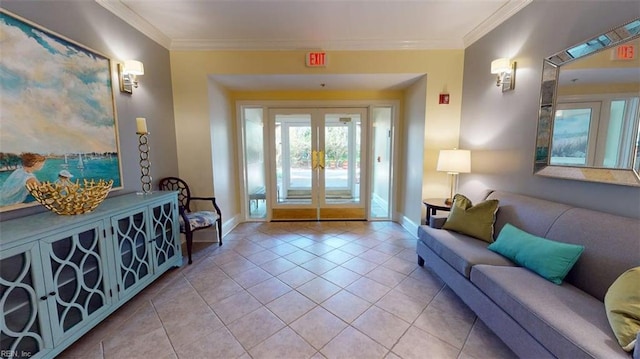 301 Brooke Ave Unit 105, Norfolk, VA 23510 - entryway featuring ornamental molding, french doors, baseboards, and tile patterned flooring
