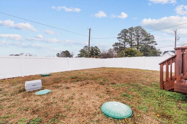 view of yard with a fenced backyard
