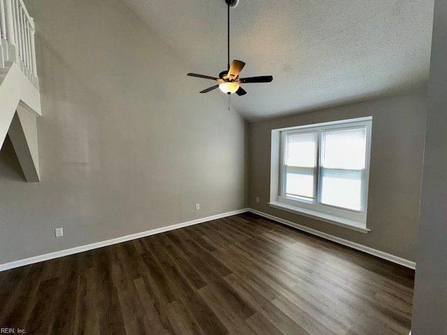 3216 Winterberry Ct, Virginia Beach, VA 23453 - empty room with dark wood finished floors, a ceiling fan, baseboards, and lofted ceiling