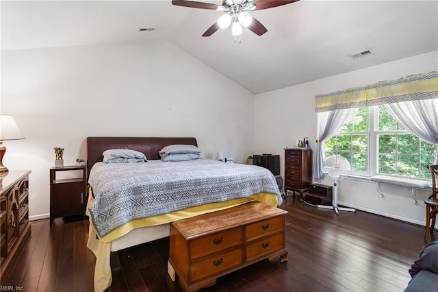 106 Elm Tree Ct, Suffolk, VA 23435 - bedroom with dark wood-type flooring, visible vents, ceiling fan, and lofted ceiling