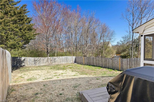 view of yard featuring a fenced backyard