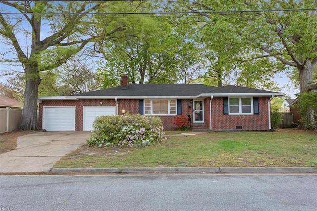 122 Kendall Dr, Newport News, VA 23601 - single story home with a front yard, brick siding, a garage, and driveway