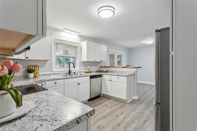 122 Kendall Dr, Newport News, VA 23601 - kitchen featuring stainless steel appliances, a peninsula, white cabinets, and a sink