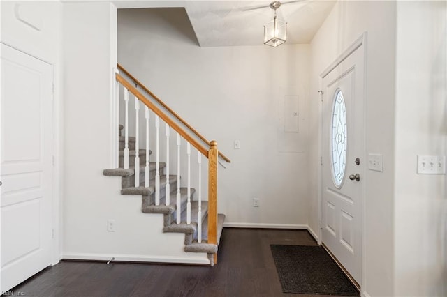 209 Cobblestone Reach Reach, Suffolk, VA 23435 - entryway featuring stairs, baseboards, and wood finished floors