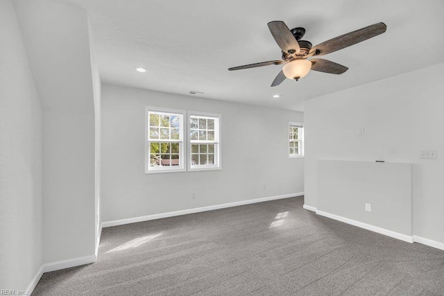 9289 Gates Rd, Suffolk, VA 23437 - unfurnished room featuring ceiling fan, recessed lighting, dark colored carpet, and baseboards