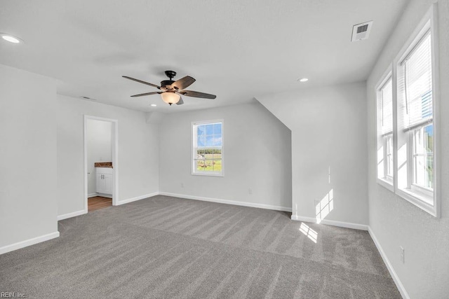 9289 Gates Rd, Suffolk, VA 23437 - additional living space featuring recessed lighting, carpet flooring, visible vents, and ceiling fan