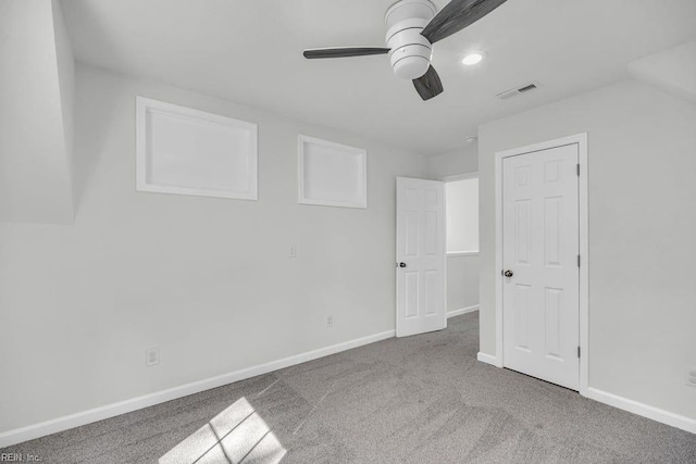 9289 Gates Rd, Suffolk, VA 23437 - unfurnished bedroom with baseboards, recessed lighting, a ceiling fan, carpet floors, and visible vents
