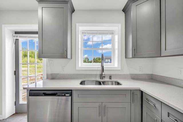 9289 Gates Rd, Suffolk, VA 23437 - kitchen with a sink, stainless steel dishwasher, and gray cabinetry