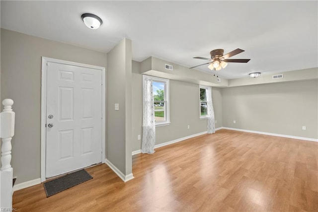 105 Ireland St, Hampton, VA 23663 - entrance foyer featuring visible vents, ceiling fan, light wood finished floors, and baseboards