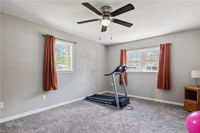 78 Kendall Dr, Newport News, VA 23601 - workout area featuring baseboards, carpet floors, and ceiling fan