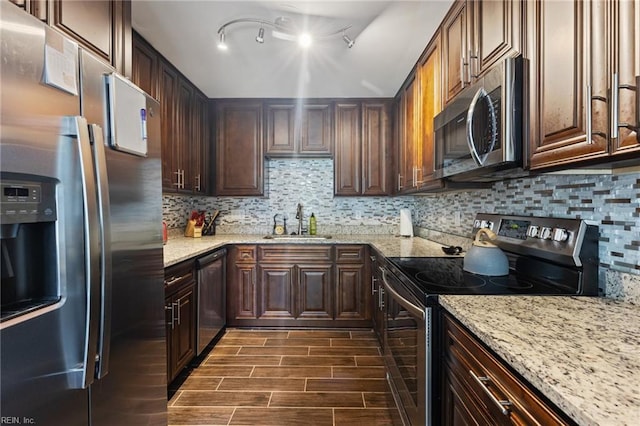 78 Kendall Dr, Newport News, VA 23601 - kitchen with light stone countertops, decorative backsplash, stainless steel appliances, and a sink