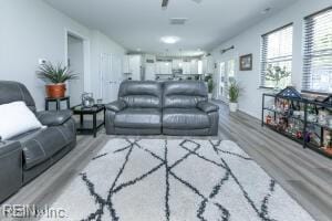 living room with wood finished floors