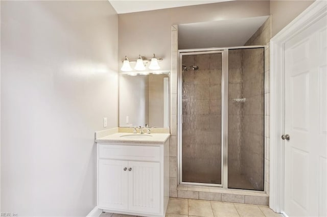 89 Sandy Bay Dr, Poquoson, VA 23662 - bathroom featuring tile patterned floors, vanity, and a stall shower