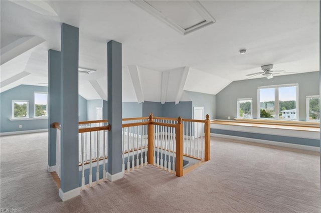 89 Sandy Bay Dr, Poquoson, VA 23662 - additional living space featuring vaulted ceiling, carpet, a ceiling fan, and baseboards
